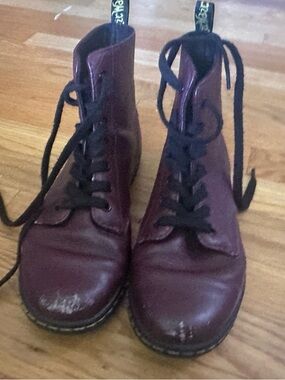 Dr. Martens Women's Lace-Up Boots in Burgundy with Black Laces